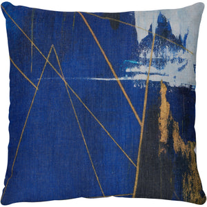 Kasson Indoor Pillow featuring a blue abstract design with gold accents