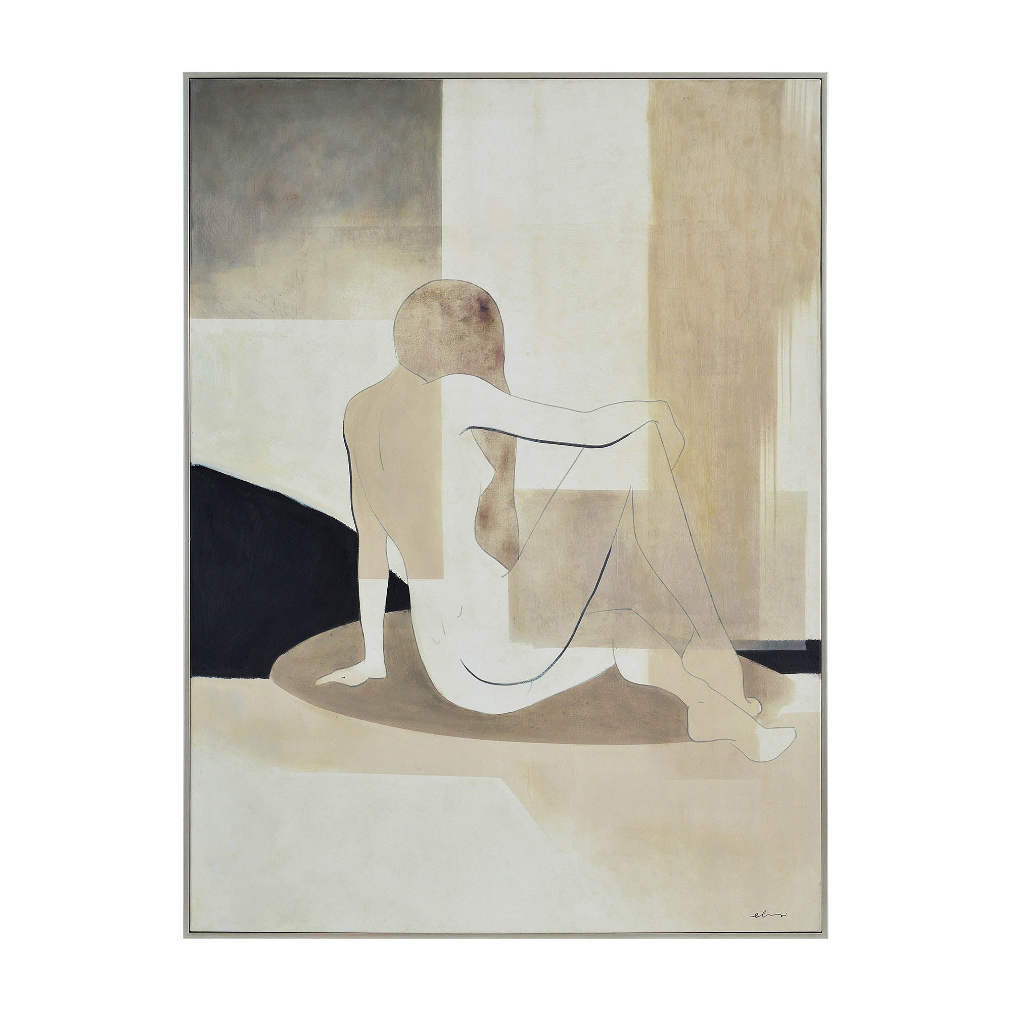 Avella canvas art featuring a seated figure in neutral tones, abstract background.