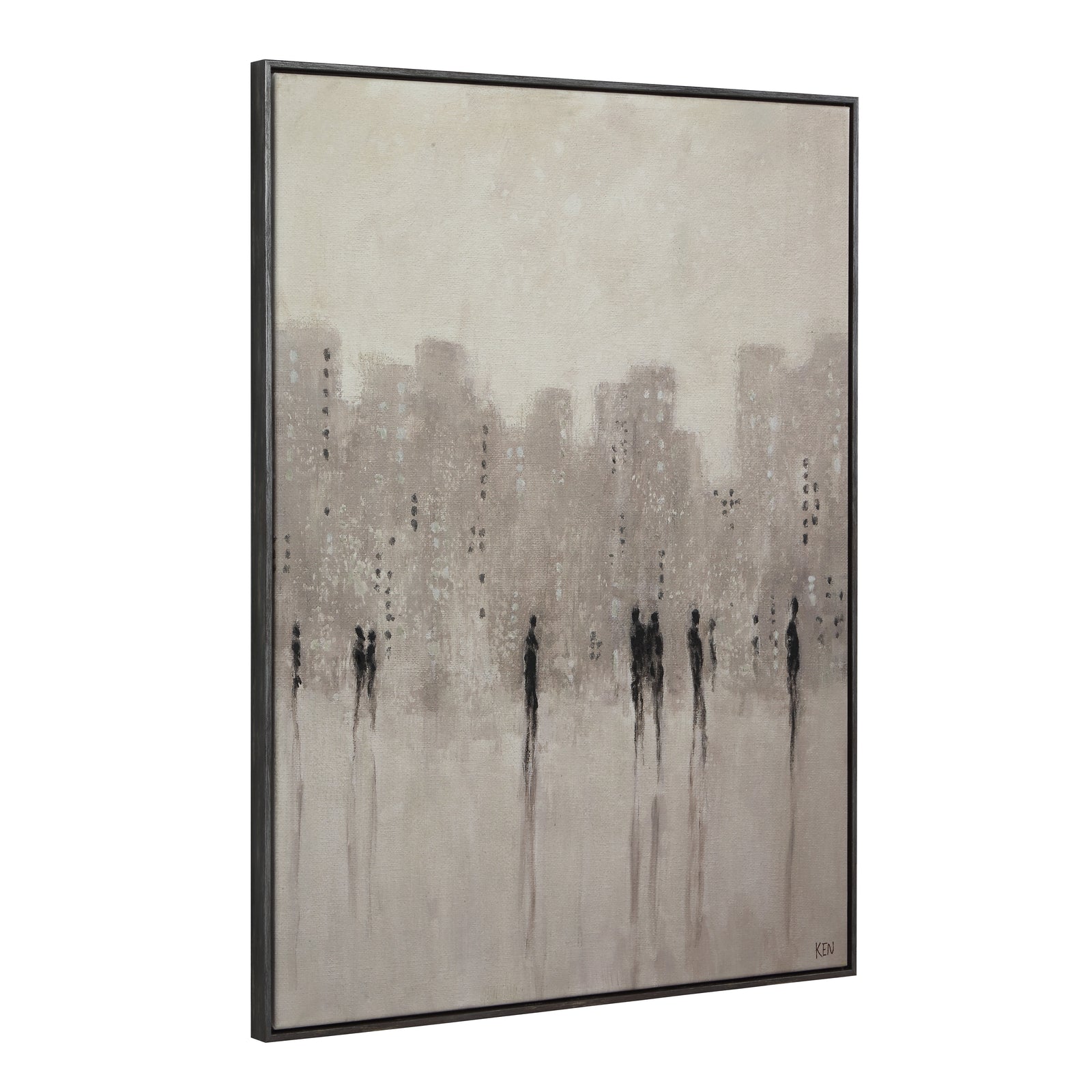 Storia canvas art featuring abstract figures in muted beige and gray tones