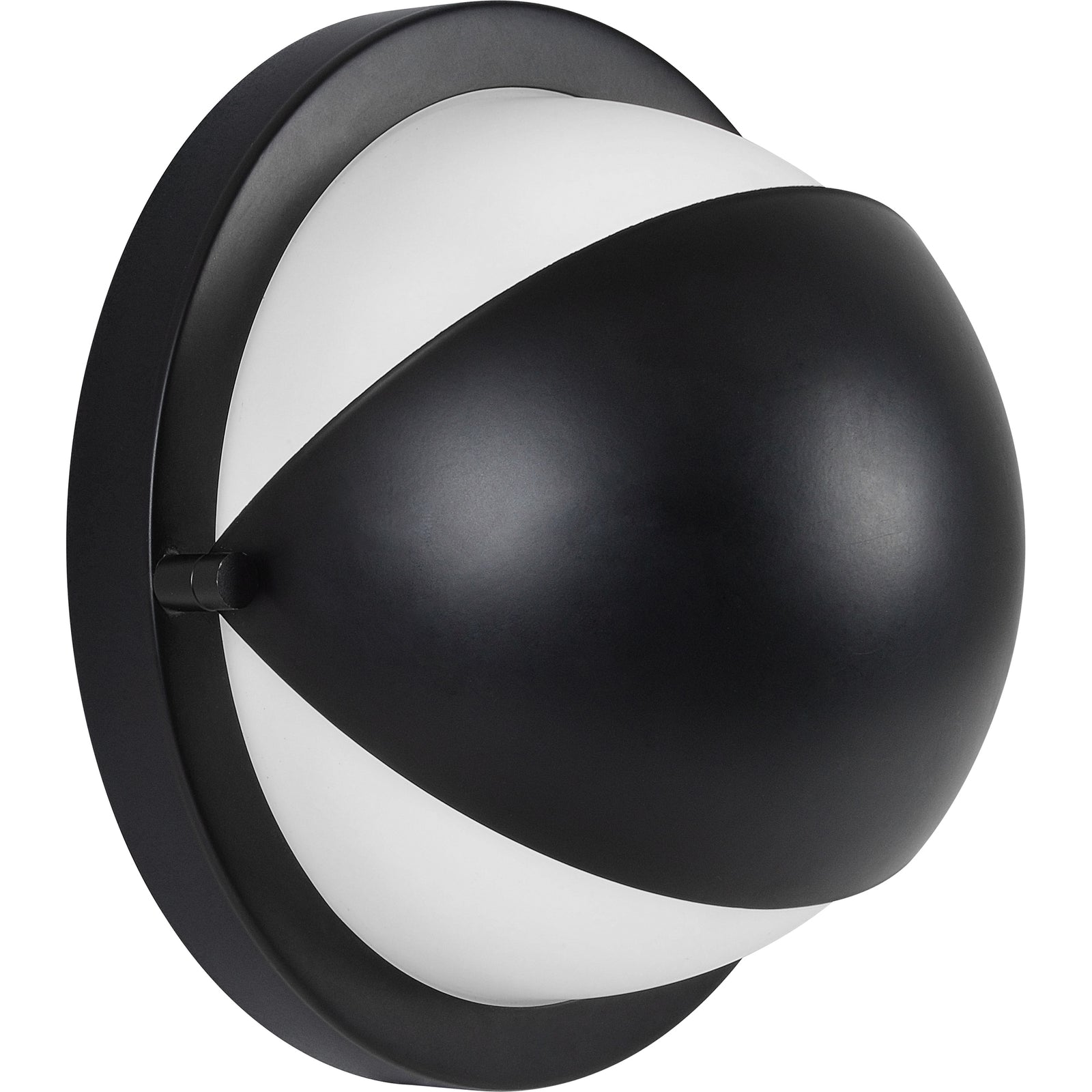 Raina Wall Sconce in black finish with a round white glass shade