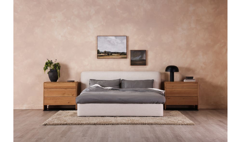 angle view of Samara King Bed Cottage Linen luxury Beds & Bed Fram