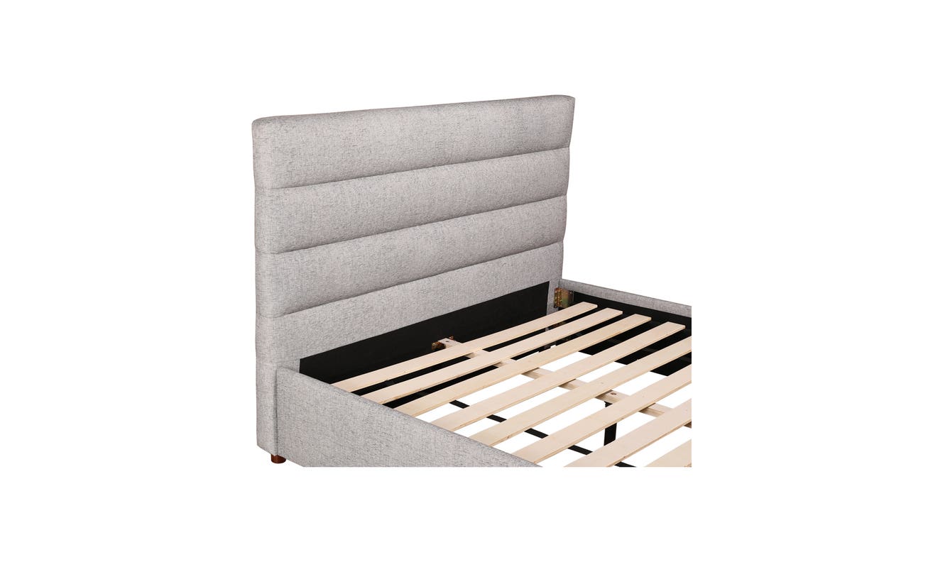 lifestyle view of Takio King Bed Light Grey luxury Beds & Bed Fram