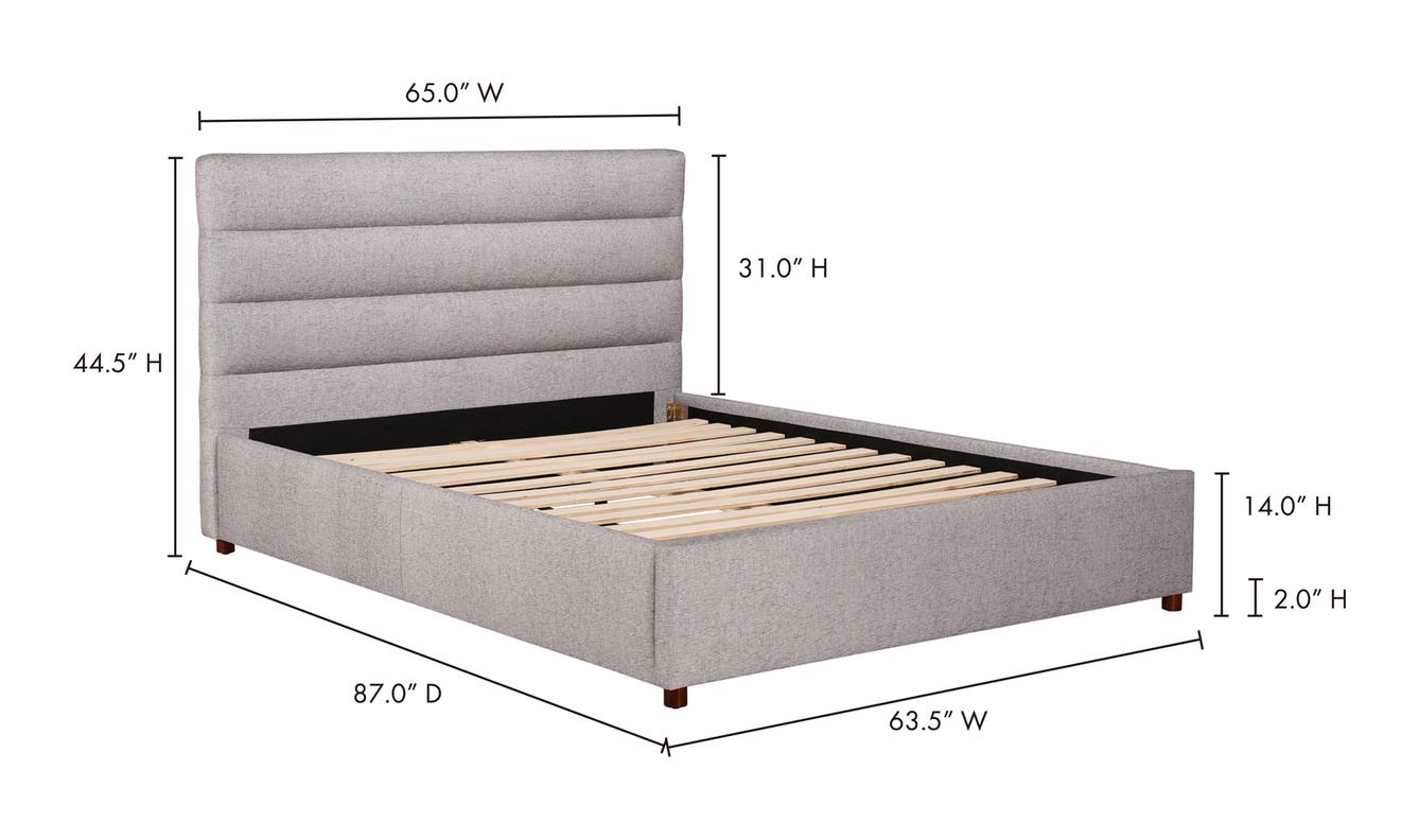 lifestyle view of Takio Queen Bed Light Grey luxury Beds & Bed Fram