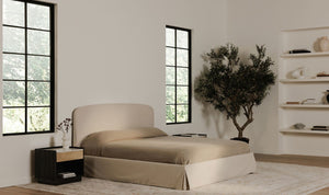 lifestyle view of Joan Queen Storage Bed Cream luxury Beds & Bed Fram