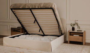angle view of Joan Queen Storage Bed Cream luxury Beds & Bed Fram