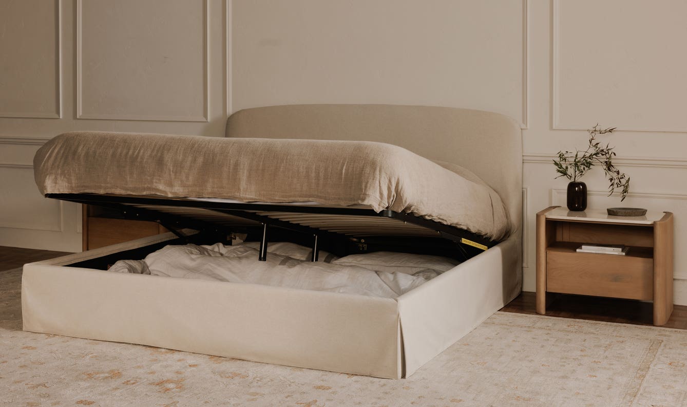 detail view of Joan Queen Storage Bed Cream luxury Beds & Bed Fram
