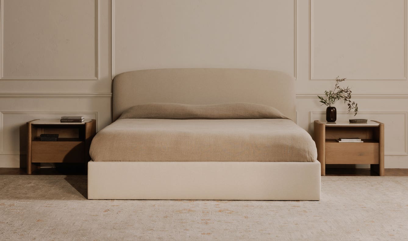 lifestyle view of Joan Queen Storage Bed Cream luxury Beds & Bed Fram