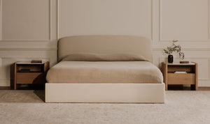 lifestyle view of Joan Queen Storage Bed Cream luxury Beds & Bed Fram