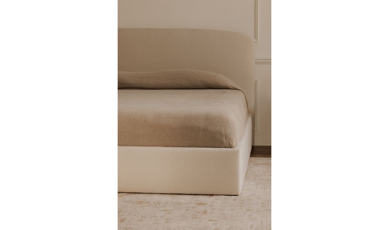 lifestyle view of Joan Queen Storage Bed Cream luxury Beds & Bed Fram