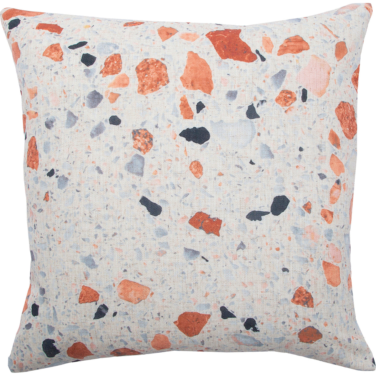 Castelo Indoor Pillow featuring a speckled pattern with orange, gray, and black accents on a light background.