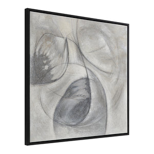 Webb canvas art displayed at an angle, showcasing abstract gray and black shapes on a textured surface.