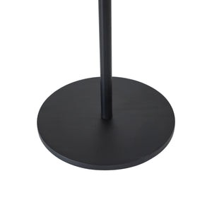 Adeline Side Table with a round black base and slender black pole, showcasing a minimalist design.