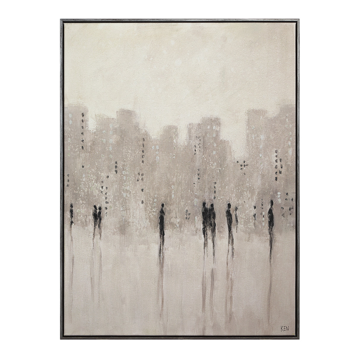 Storia canvas art featuring abstract figures in muted beige and gray tones