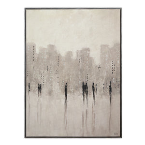 Storia canvas art featuring abstract figures in muted beige and gray tones