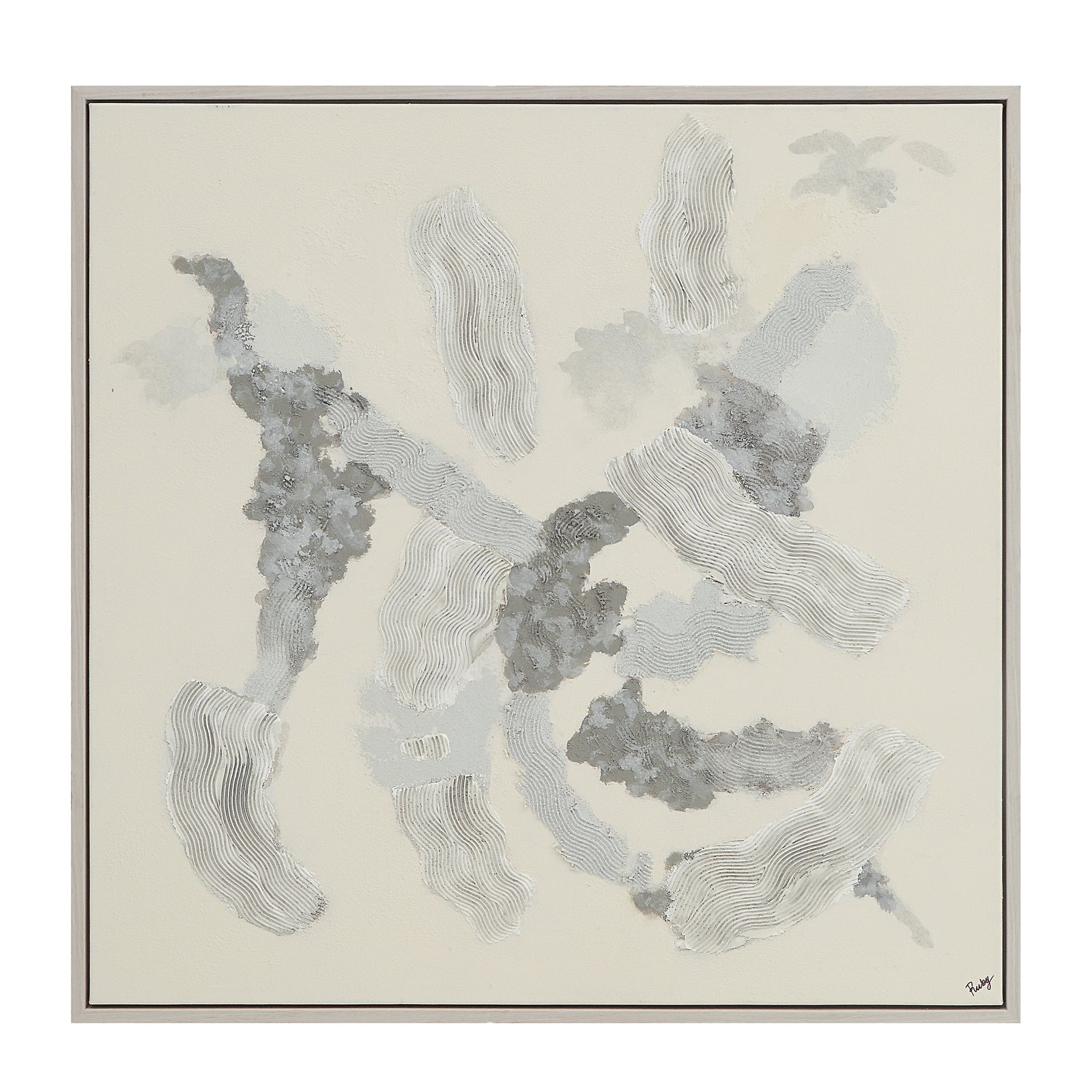 Maputo canvas art featuring abstract gray and white patterns on a light background.