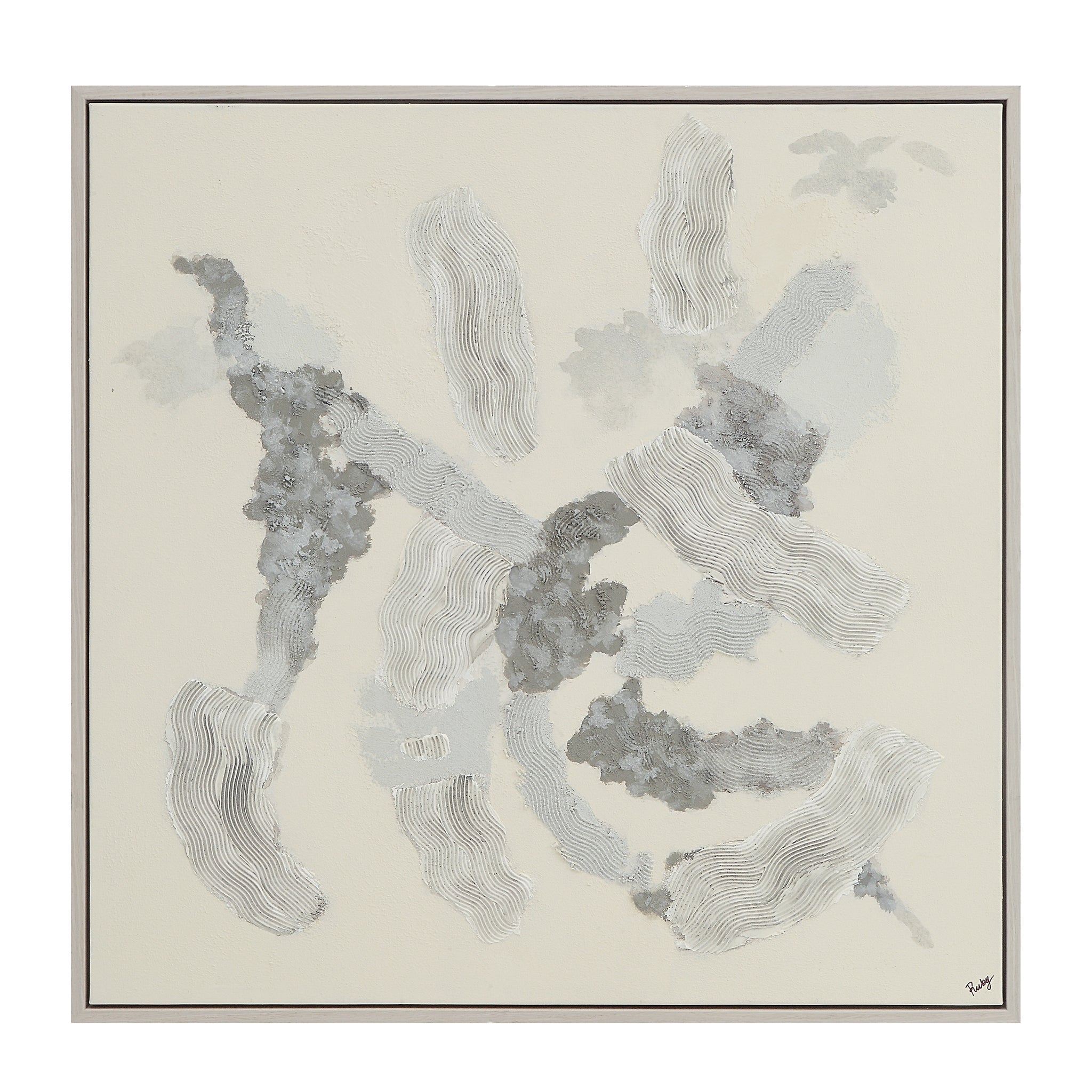 Maputo canvas art featuring abstract gray and white patterns on a light background.