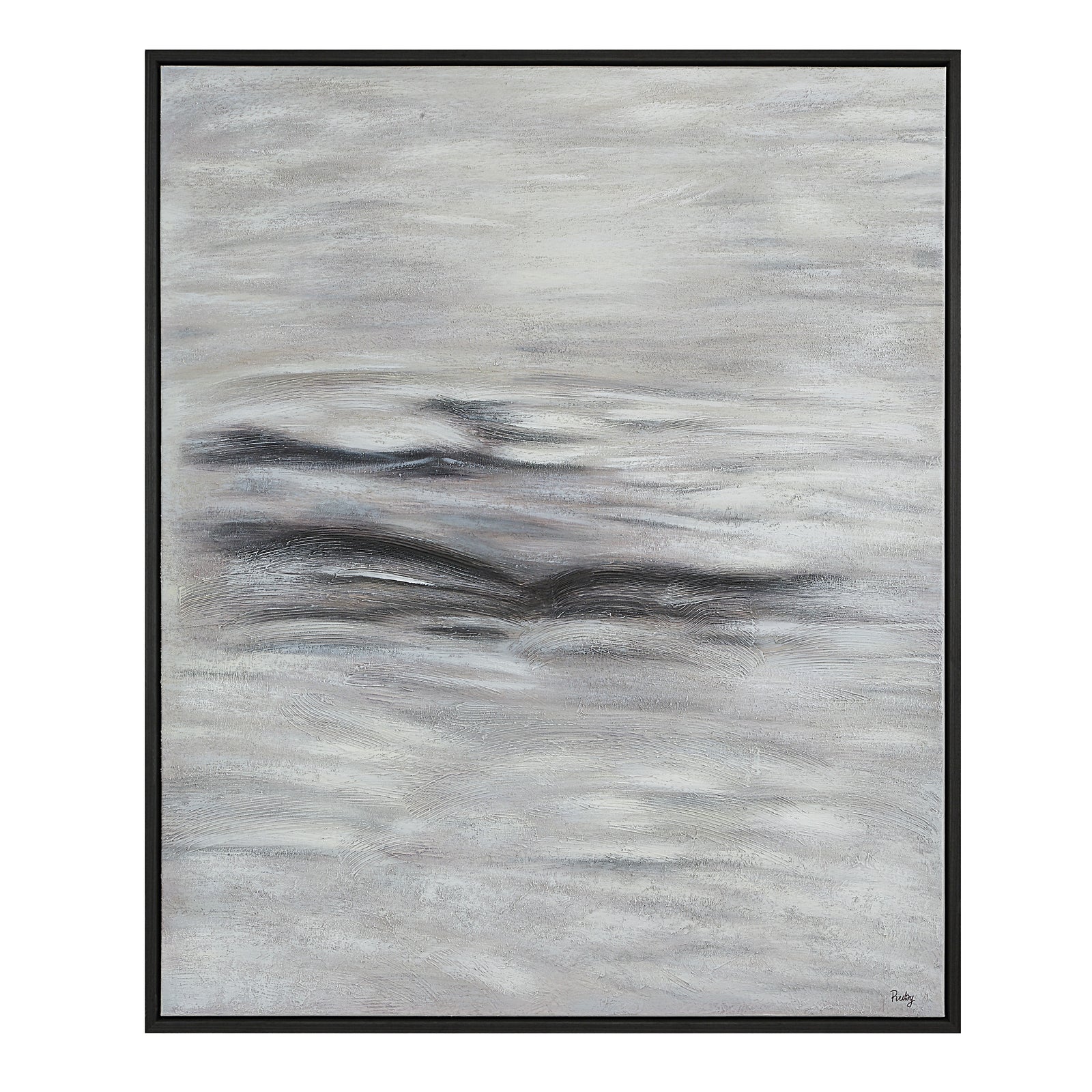 Baelish Canvas Art featuring abstract gray and white textures with subtle black accents