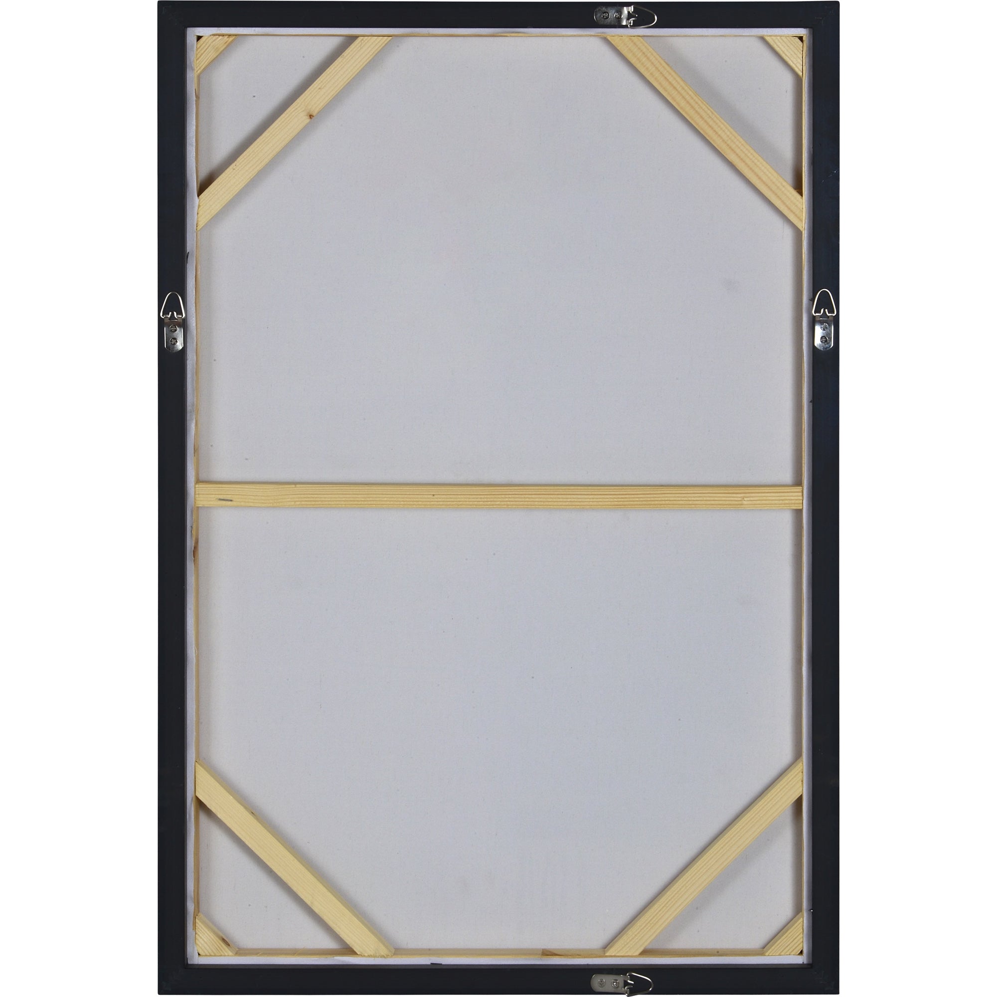 Back view of Leclaire canvas art showing the wooden support structure and black frame.
