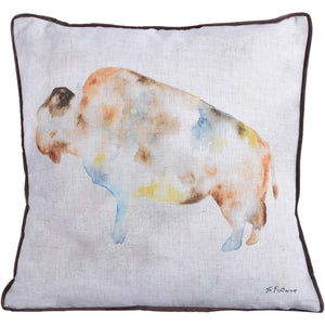 Marla Indoor Pillow featuring a watercolor bison design on a light fabric background