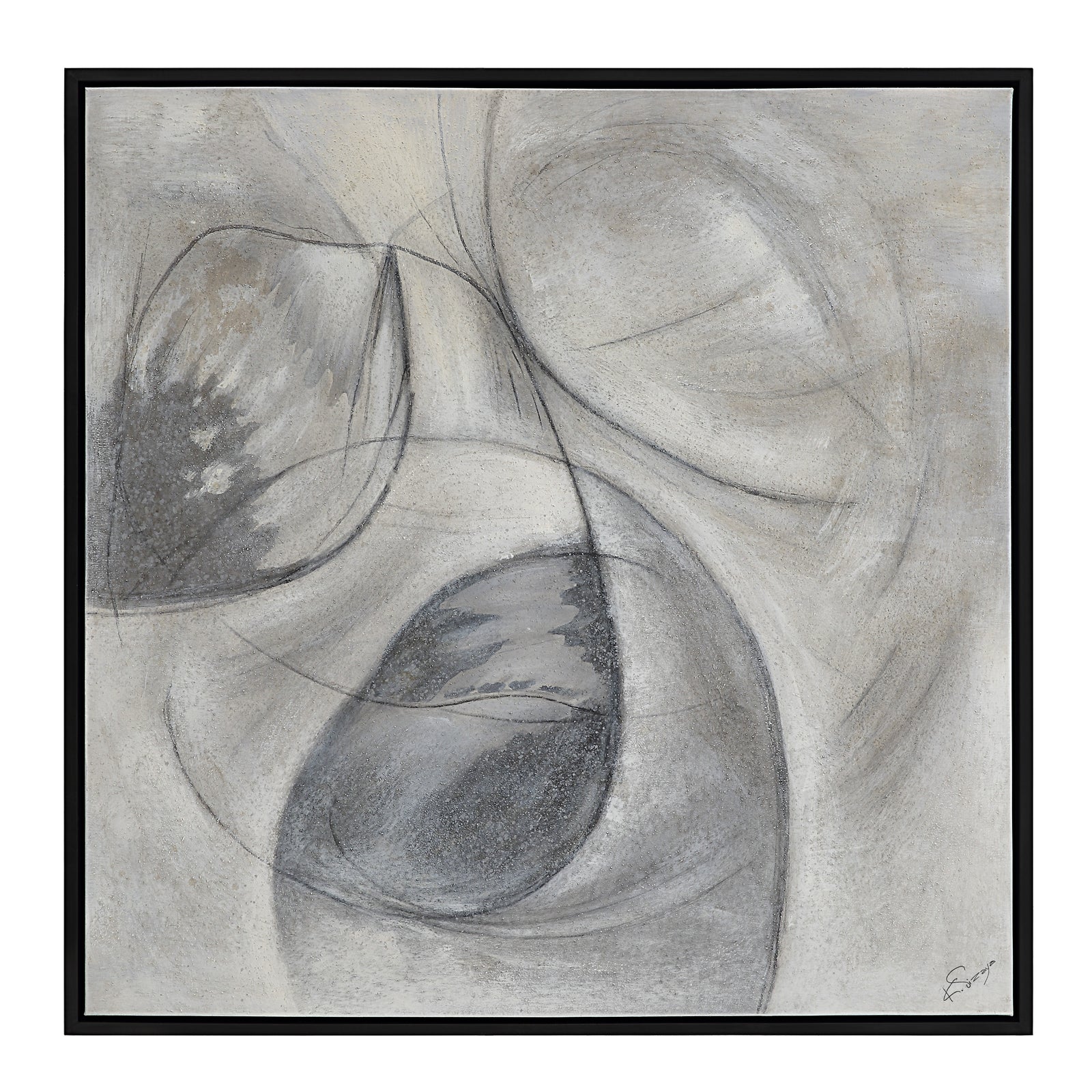 Webb canvas art featuring abstract shapes in gray and black tones with a textured background.