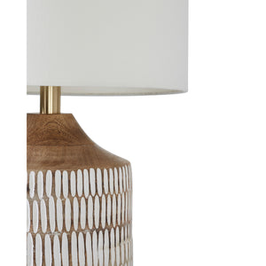 Wickes Table Lamp by Renwil featuring a close-up of the textured brown base and white shade.