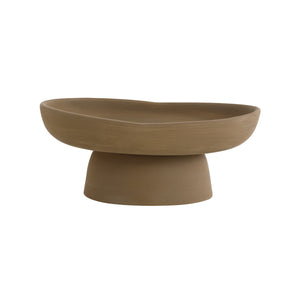Blouin Vase by Renwil, earthy brown ceramic bowl with a wide rim and pedestal base