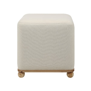 Sines Ottoman in light beige fabric with rounded corners and wooden base