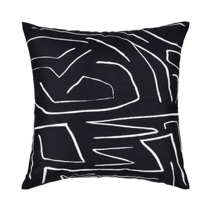 Ray Indoor Pillow in black with white abstract line design, square shape.