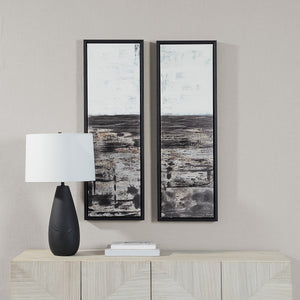 Spica canvas art displayed on a wall above a side table with a black lamp and decor.