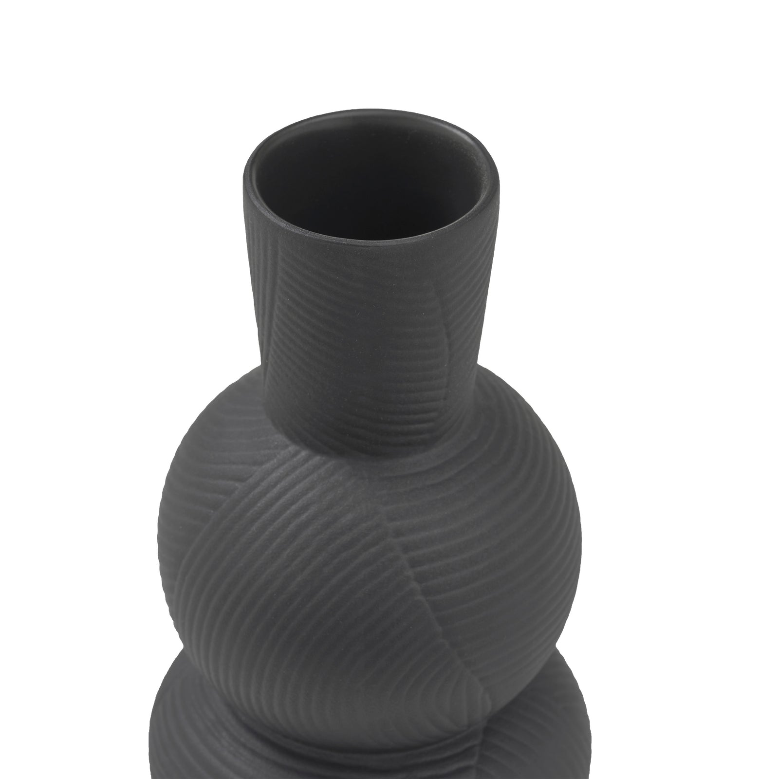 Icarus Vase in black, featuring a sculptural design with textured grooves.