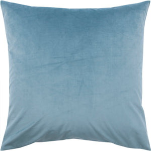 Warrington indoor pillow in soft blue velvet fabric, square shape, front view.