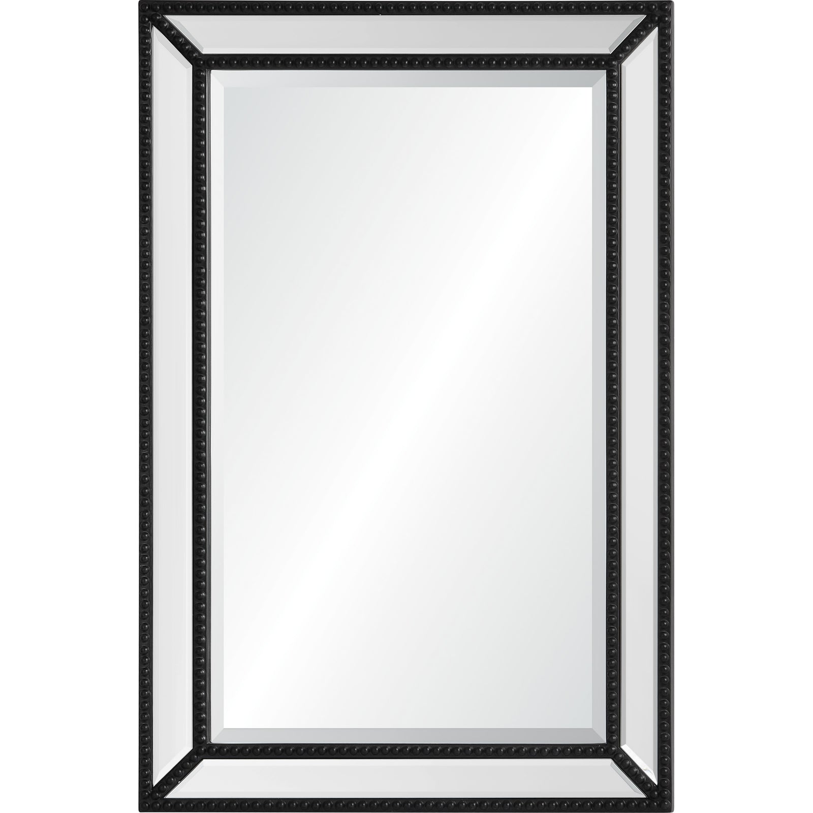 Waterloo Wall Mirror with a black frame featuring beaded detailing and a reflective surface.