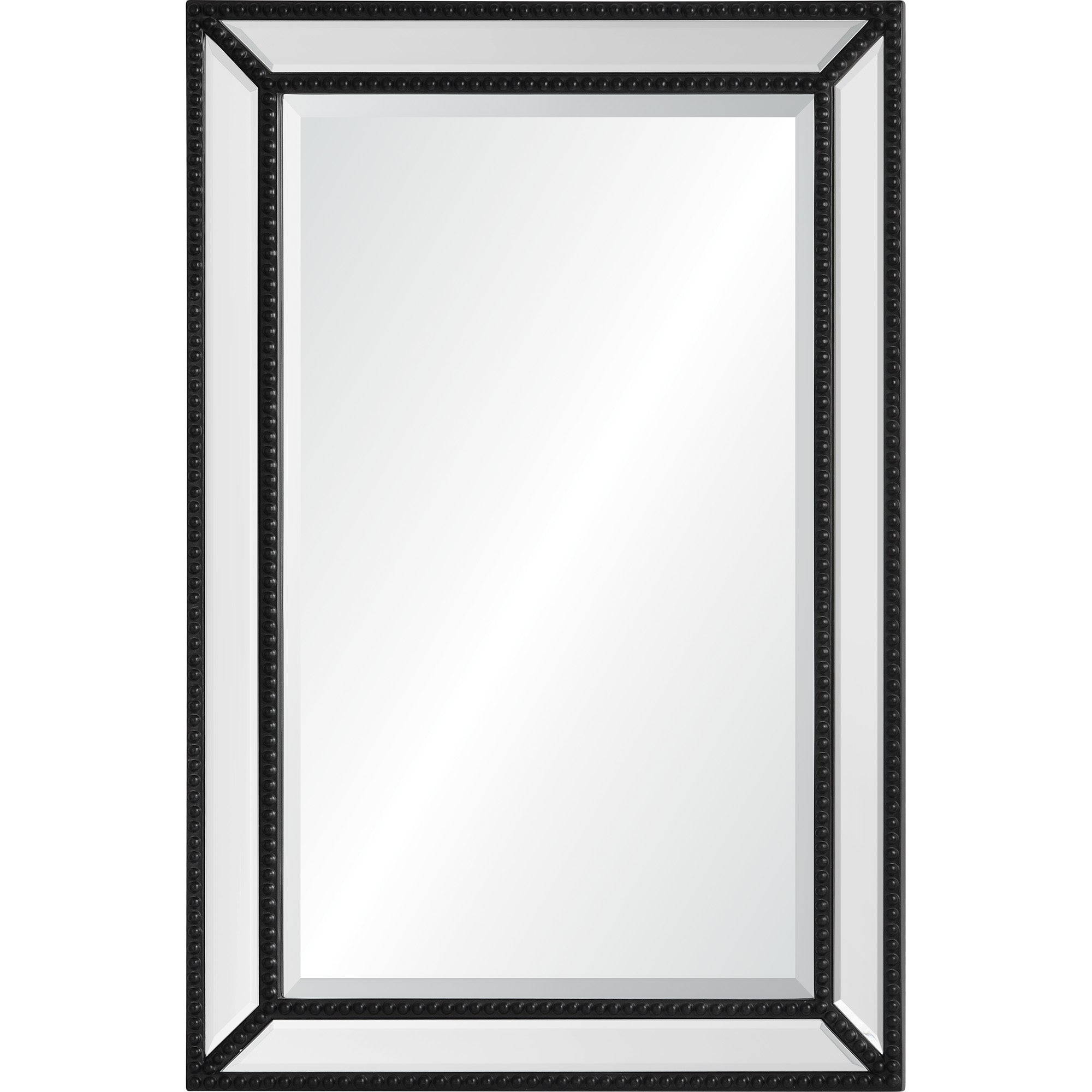 Waterloo Wall Mirror with a black frame featuring beaded detailing and a reflective surface.