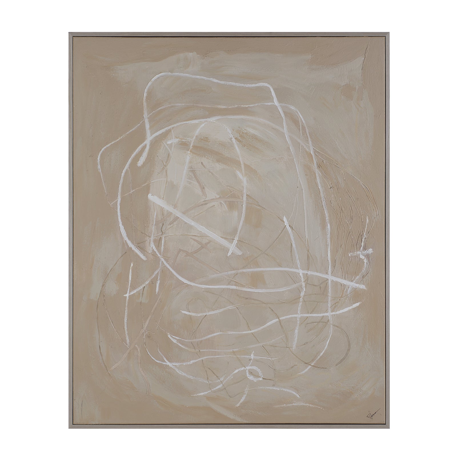 Naxos canvas art featuring abstract white lines on a beige background.