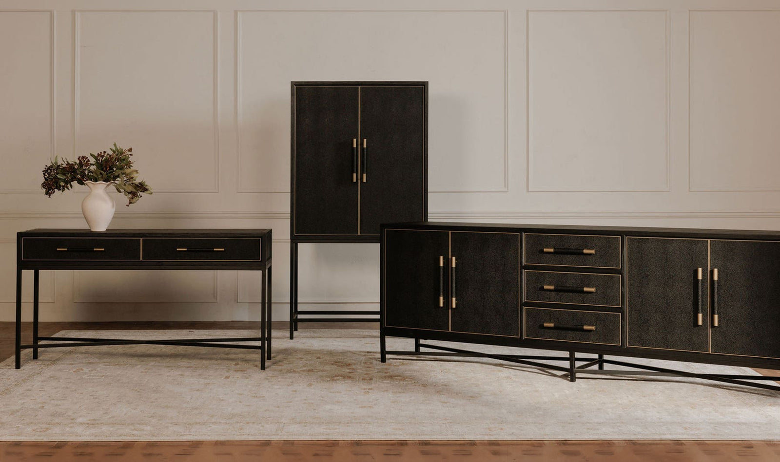 front view of Mako Bar Cabinet Black luxury Sideboard