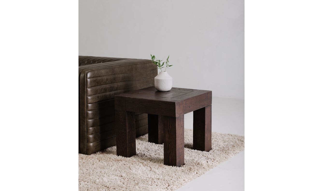 angle view of Evander Side Table Rustic Brown luxury Table