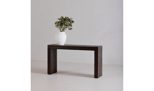 angle view of Evander Console Table Rustic Brown luxury Coffee Table