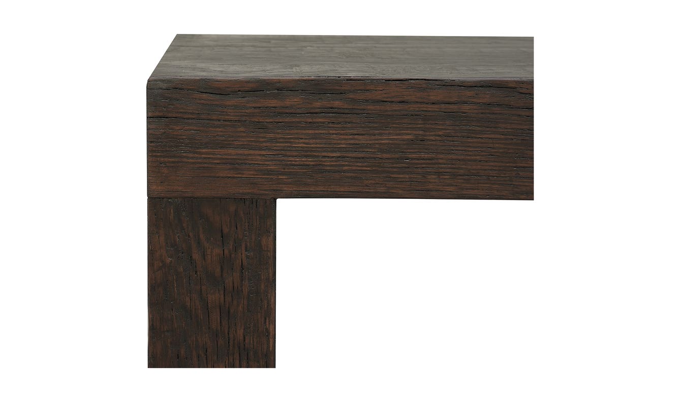 lifestyle view of Evander Console Table Rustic Brown luxury Coffee Table
