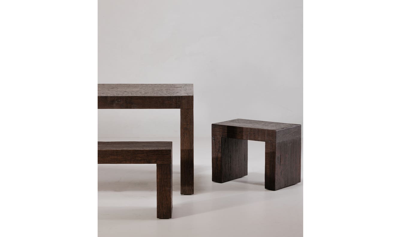 side view of Evander Dining Bench Rustic Brown luxury Bench