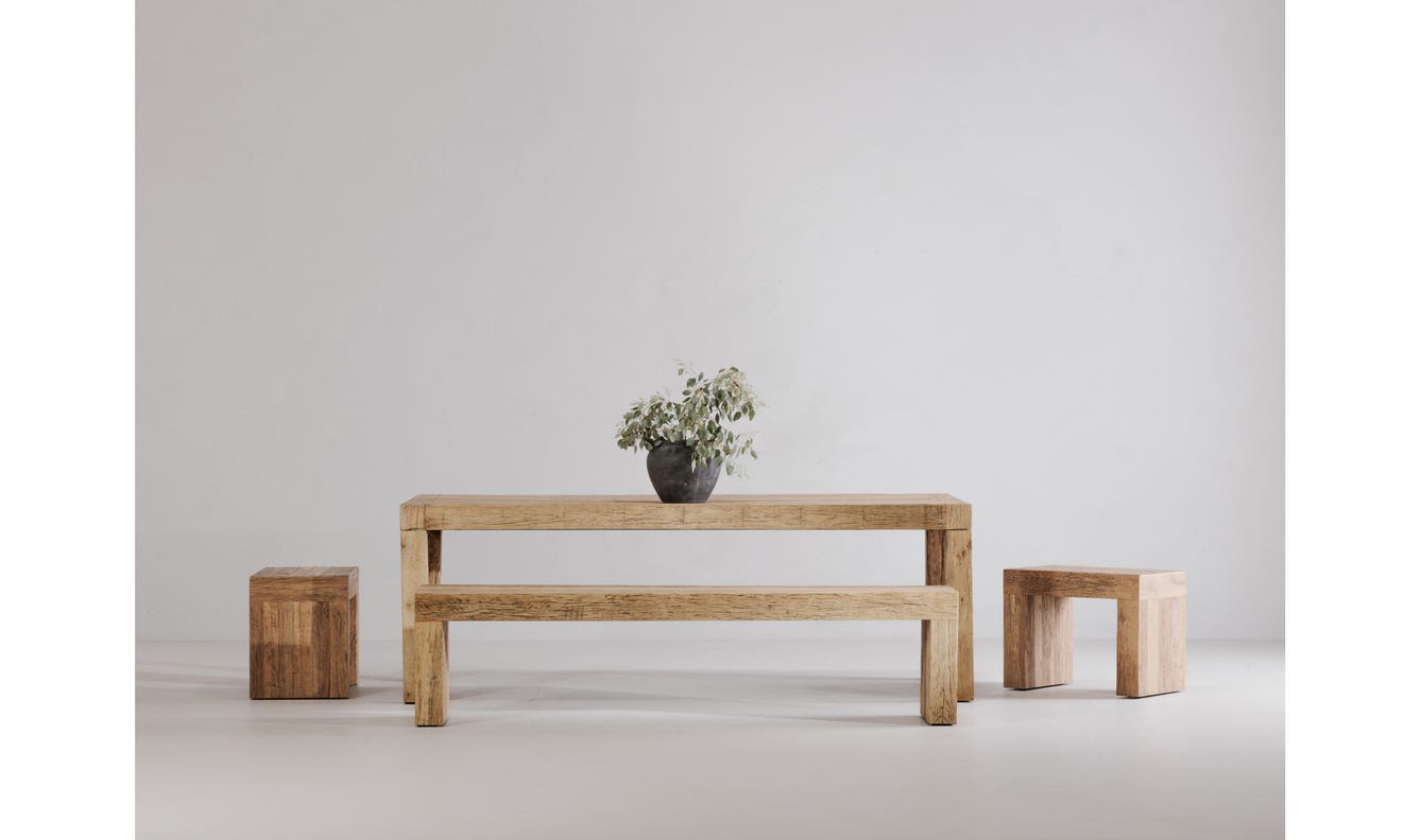 front view of Evander Dining Bench Natural luxury Bench
