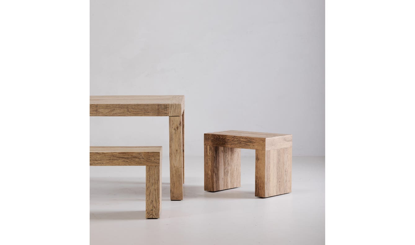 side view of Evander Dining Bench Natural luxury Bench