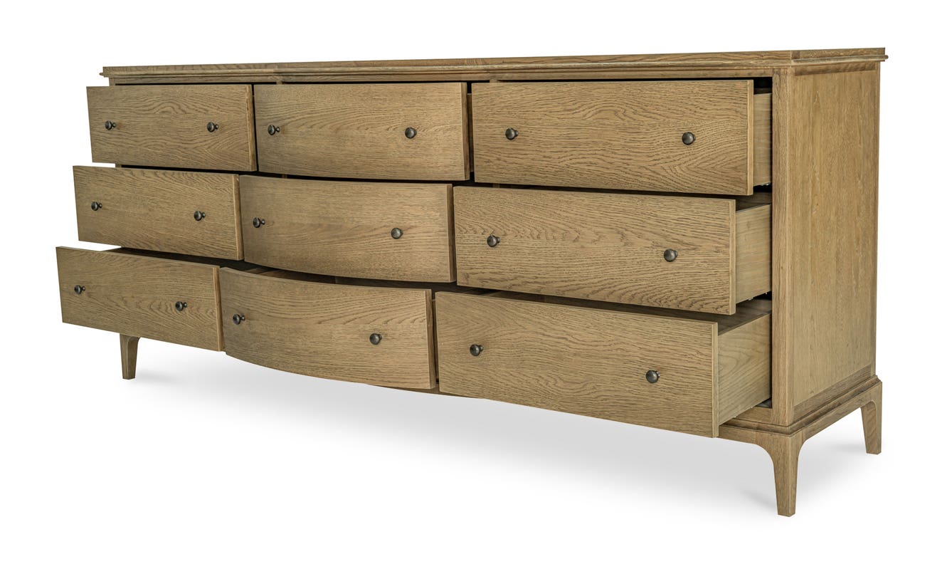 detail view of Sadie 9 Drawer Dresser Brown luxury Kitchen & Dining Room Table