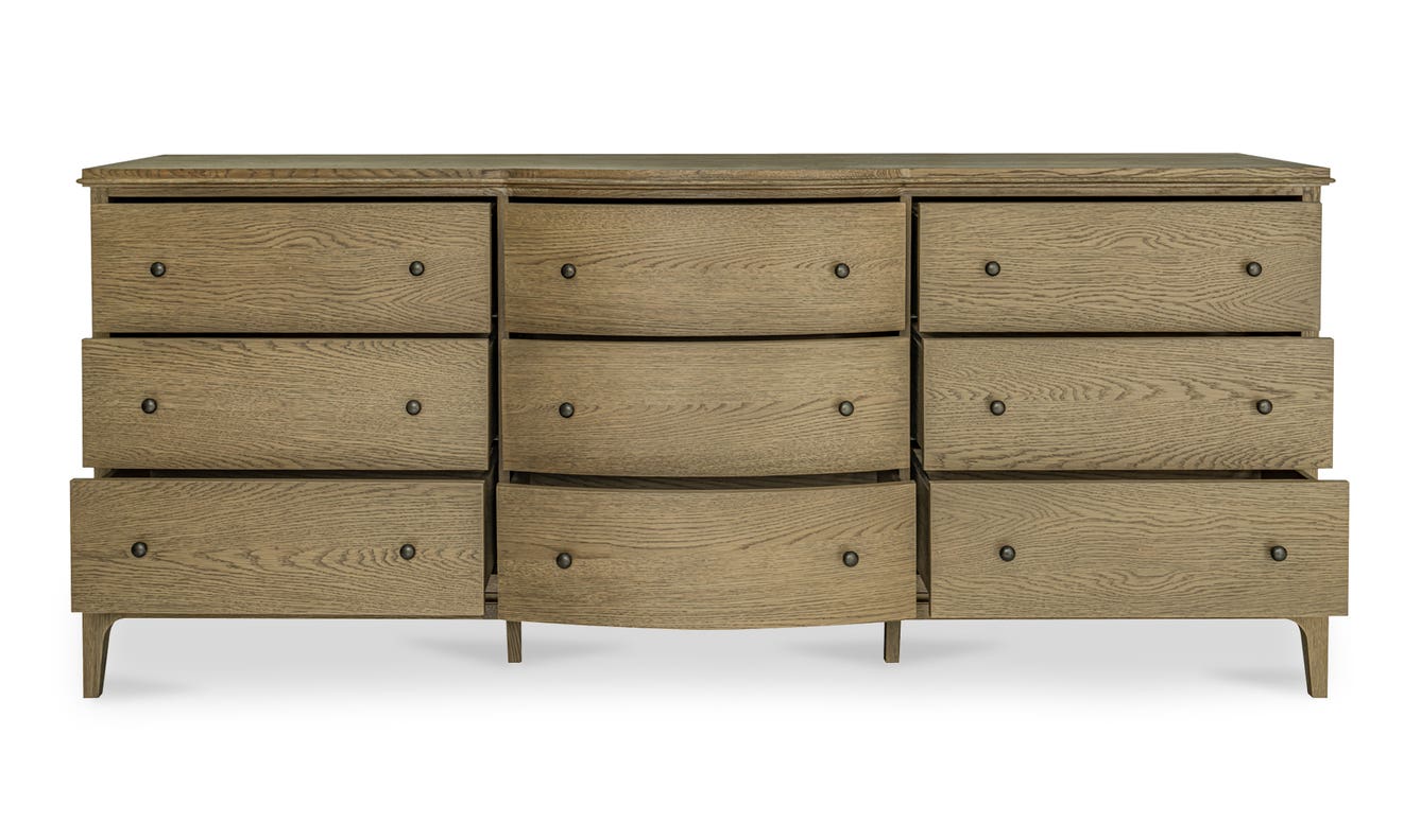 angle view of Sadie 9 Drawer Dresser Brown luxury Kitchen & Dining Room Table