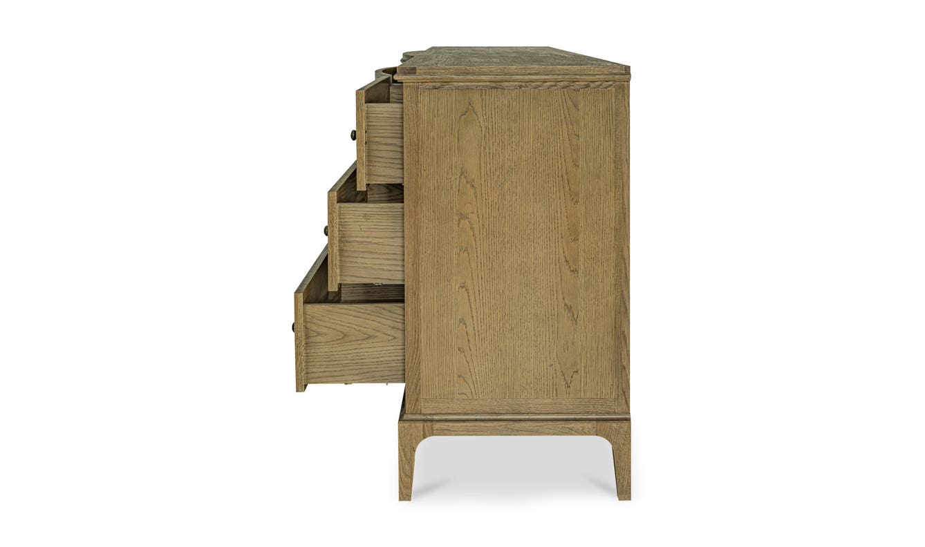 lifestyle view of Sadie 9 Drawer Dresser Brown luxury Kitchen & Dining Room Table