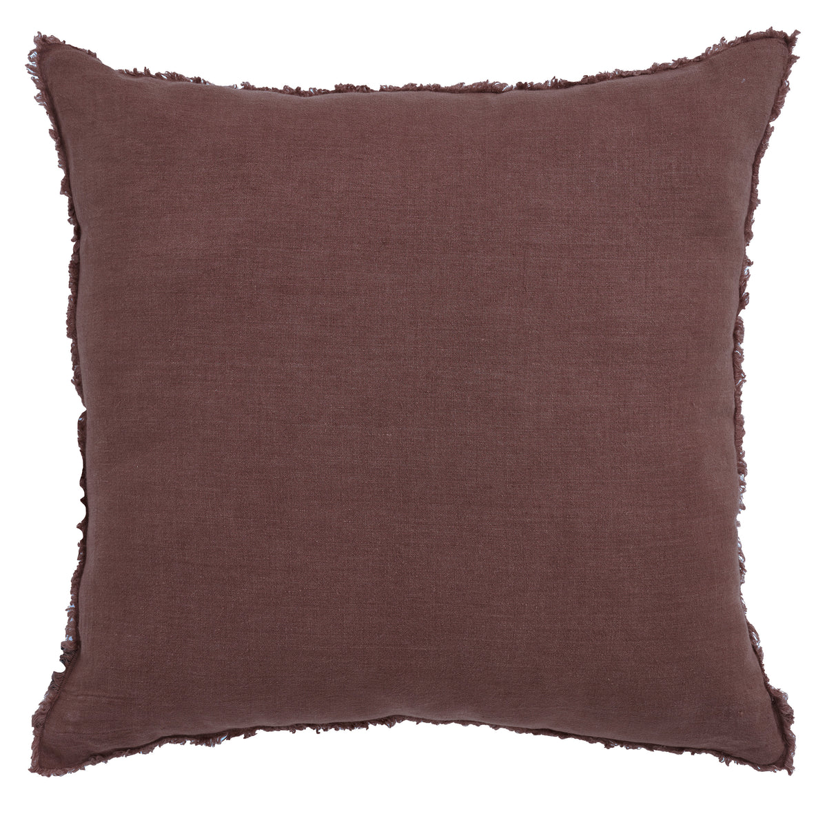 Pan Indoor Pillow in rich brown color with frayed edges, showcasing soft fabric texture.