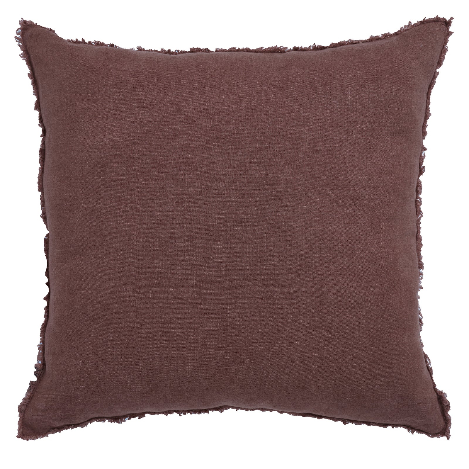 Pan Indoor Pillow in rich brown color with frayed edges, showcasing soft fabric texture.
