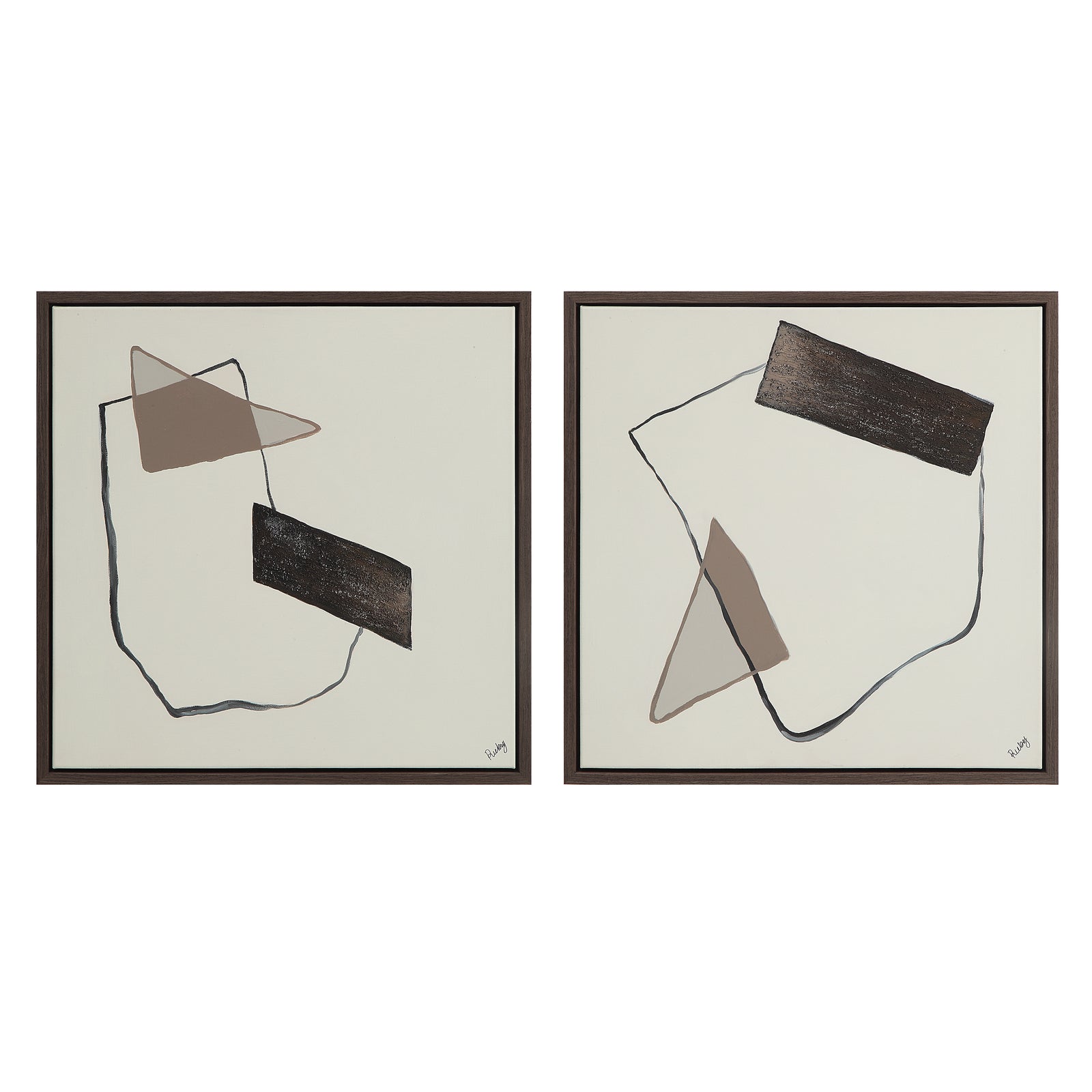 Lacadie Canvas Art featuring abstract shapes in brown and black on a light background