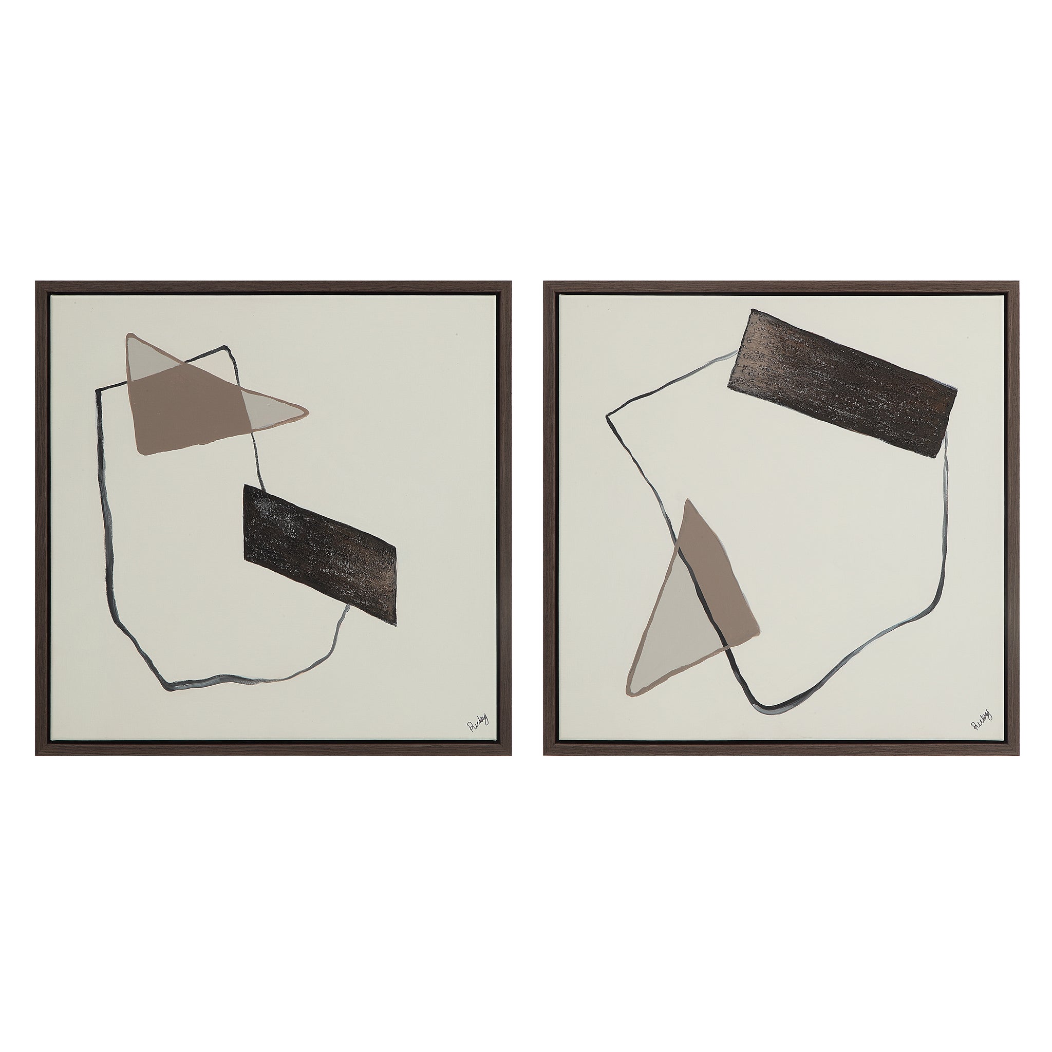 Lacadie Canvas Art featuring abstract shapes in brown and black on a light background