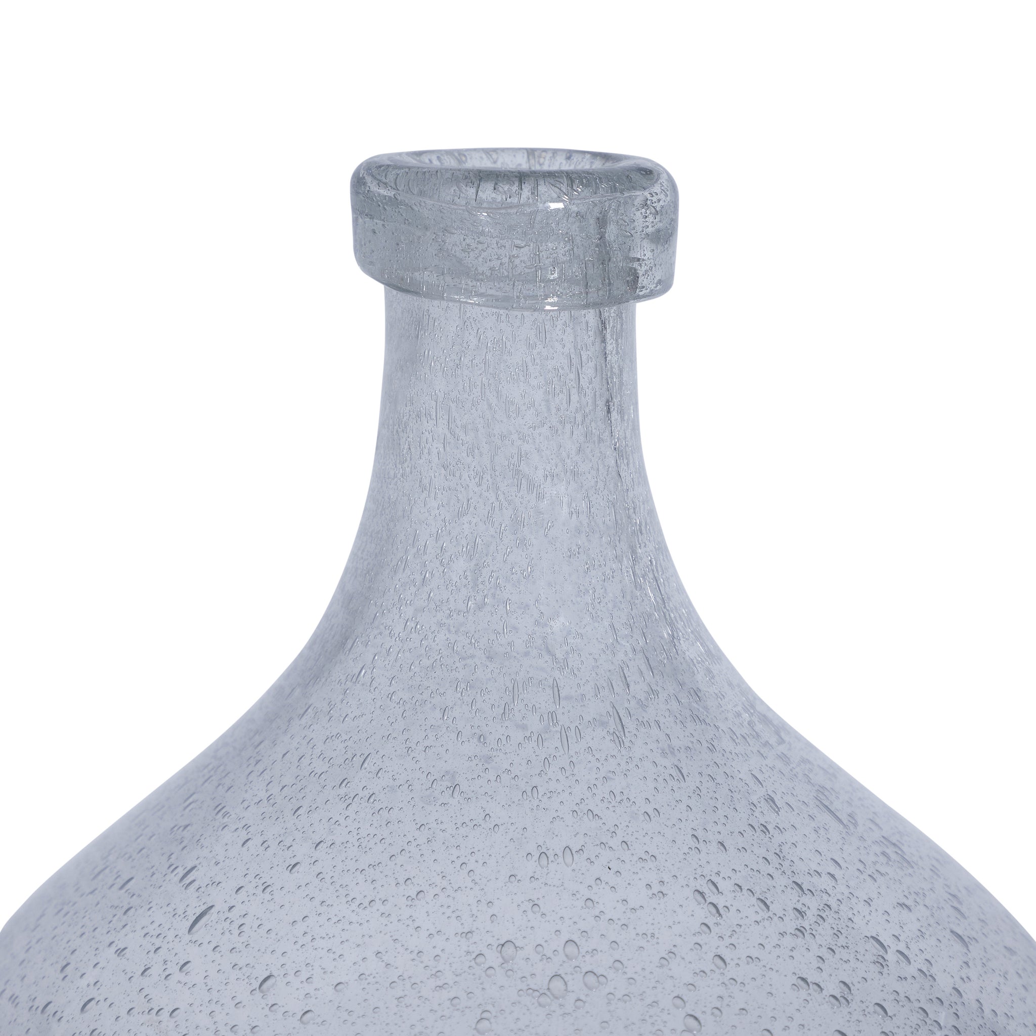Close-up of the neck of the Mirabella vase, showcasing its smooth glass finish.