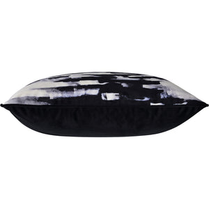 Side view of Markat Indoor Pillow displaying its plush black and white design.